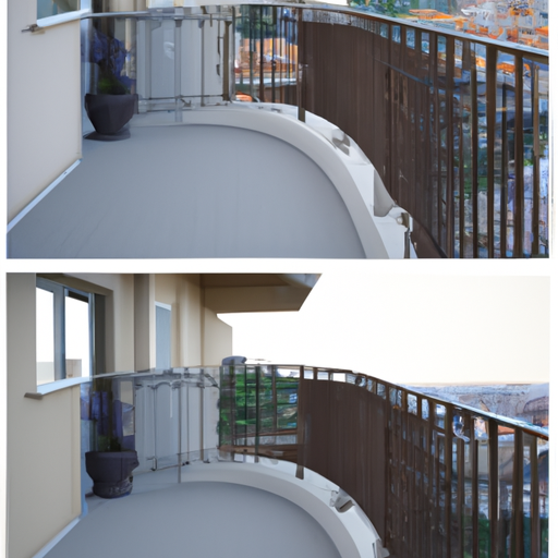 תמונת לפני ואחרי של מרפסת עם מעקה שהותקן לאחרונה