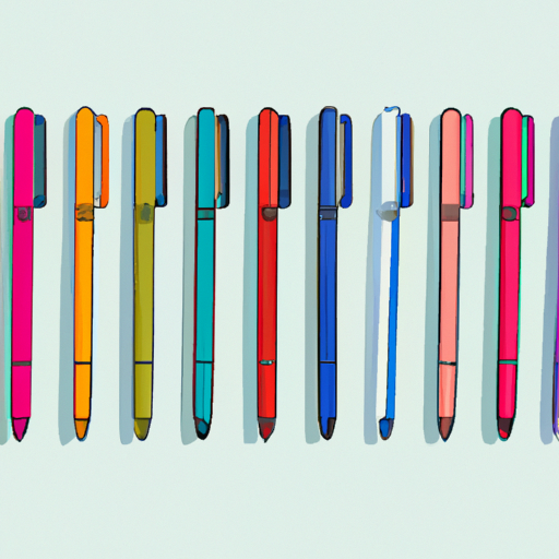 1. תמונה של מגוון עטים ממותגים המציגים צבעים ועיצובי לוגו שונים